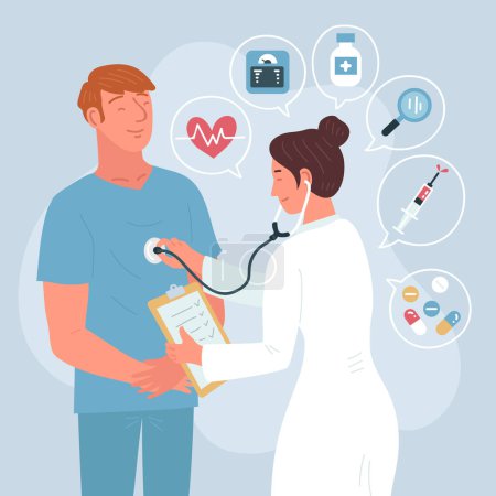 Illustration for Doctor examining a patient at the clinic Vector illustration - Royalty Free Image
