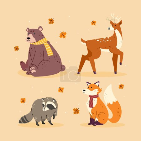 Téléchargez les illustrations : Collection animaux d'automne Illustration vectorielle - en licence libre de droit