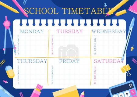 Flat back to school timetable template Vector illustration