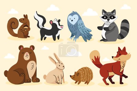 Téléchargez les illustrations : Ensemble animaux d'automne dessinés à la main Illustration vectorielle - en licence libre de droit