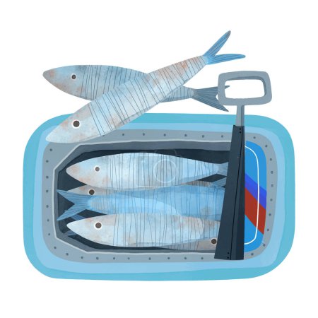 Téléchargez les illustrations : Illustration sardine aquarelle peinte à la main Illustration vectorielle - en licence libre de droit