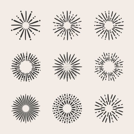 Téléchargez les illustrations : Set de coups de soleil dessinés à la main Illustration vectorielle - en licence libre de droit