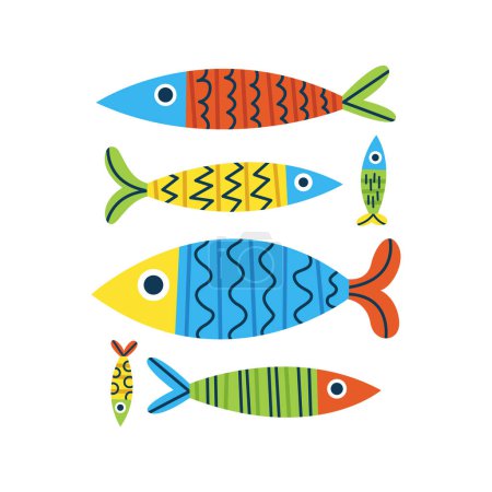 Téléchargez les illustrations : Illustration de sardine dessinée à la main Illustration vectorielle - en licence libre de droit