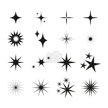 Téléchargez les illustrations : Set d'étoiles scintillantes plates Illustration vectorielle - en licence libre de droit