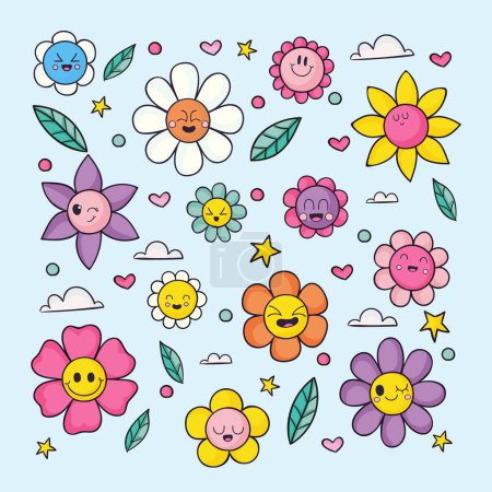 Photo for Hand drawn flat design smiley face flower Vector illustration - Royalty Free Image