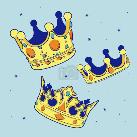 Téléchargez les illustrations : Hand drawn reyes magos crowns set Vector illustration - en licence libre de droit