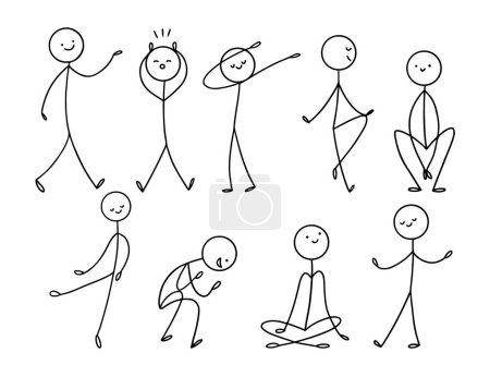 Téléchargez les illustrations : Jeu de stickmen dessiné à la main Illustration vectorielle - en licence libre de droit