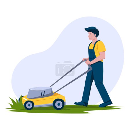 Creative lawn mowing illustration Vector illustration