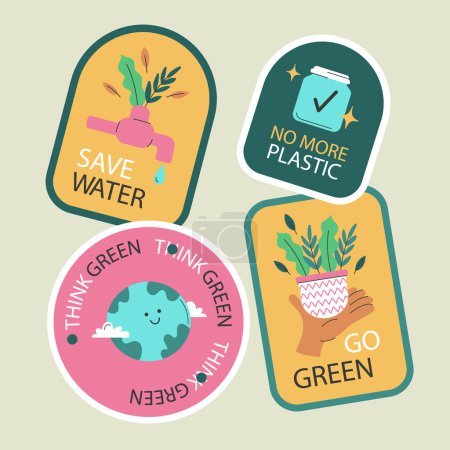Téléchargez les illustrations : Set d'étiquettes plat écologique Illustration vectorielle - en licence libre de droit