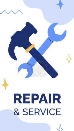 Illustration for Flat car repair shop services posts stories set Vector illustration - Royalty Free Image