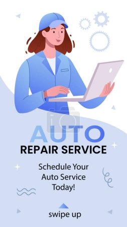 Illustration for Gradient car repair shop services posts stories set Vector illustration - Royalty Free Image