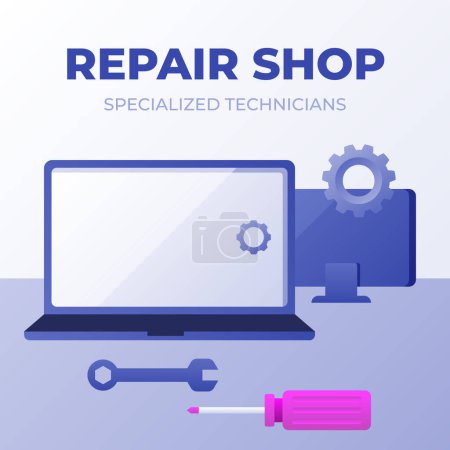 Illustration for Gradient car repair shop services posts set Vector illustration - Royalty Free Image