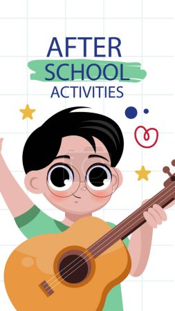 Téléchargez les illustrations : Flat after-school activities for children posts stories set Vector illustration - en licence libre de droit