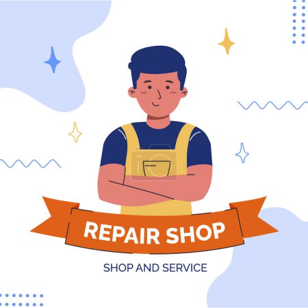 Illustration for Flat car repair shop services posts set Vector illustration - Royalty Free Image