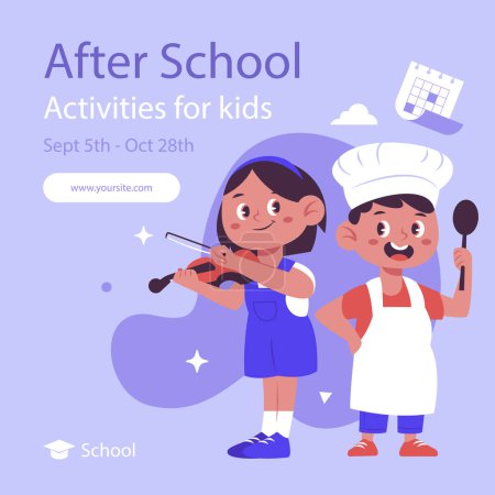 Téléchargez les illustrations : Flat after-school activities for children instagram posts set Vector illustration - en licence libre de droit