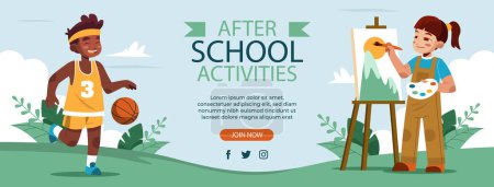 Téléchargez les illustrations : Flat after-school activities for children social media cover template Vector illustration - en licence libre de droit