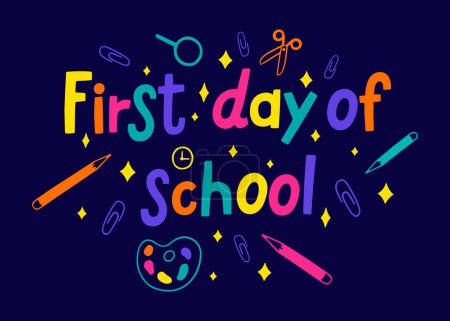 Illustration for Hand drawn first day at school template Vector illustration - Royalty Free Image