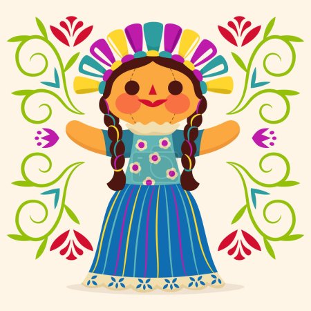 Téléchargez les photos : Hand drawn mexican doll Vector illustration - en image libre de droit