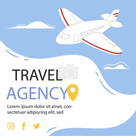 Téléchargez les illustrations : Flat travel agency instagram posts set Vector illustration. - en licence libre de droit