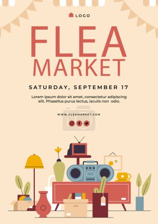 Téléchargez les photos : Flat poster template for second hand flea market event Vector illustration. - en image libre de droit