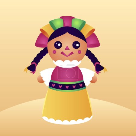 Téléchargez les illustrations : Beuatiful mexican doll illustration Vector illustration. - en licence libre de droit