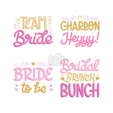 Colorful lettering bachelorette party set Vector illustration