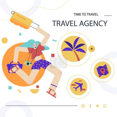 Téléchargez les illustrations : Flat design travel agency posts Vector illustration. - en licence libre de droit