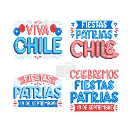 Illustration for Colorful lettering chilean fiestas patrias set Vector illustration - Royalty Free Image