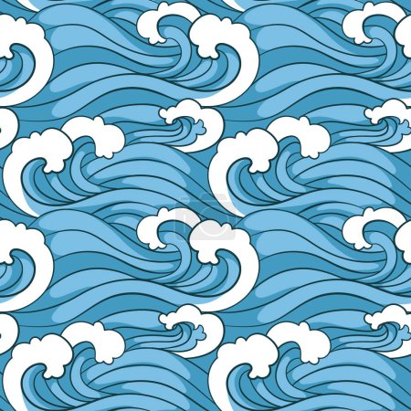 Téléchargez les photos : Hand drawn japanese wave pattern Vector illustration. - en image libre de droit