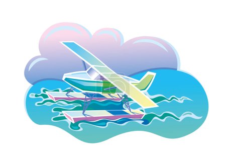 Illustration for The plane landed on the water. Vector illustration in flat style - Royalty Free Image
