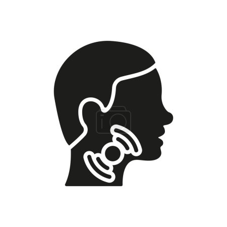 Icône de silhouette douloureuse de la gorge. Icône noire douloureuse de gorge endolorie. Tête masculine dans le pictogramme de profil. Symptôme d'angine, de grippe ou de rhume. Illustration vectorielle isolée.