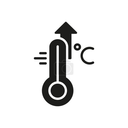 High Temperature Scale Silhouette Icon. Flu, Cold, Virus and Fever Symptoms. Thermometer with Arrow Up Pictogram. Increased Temperature of Human Body Black Icon. Vector illustration.