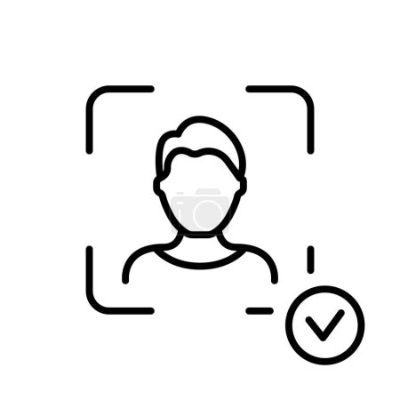 Illustration for Scan Face ID Line Icon. Facial Recognition Linear Pictogram. Biometric Identification Technology Outline Symbol. Verification on Smartphone Symbol. Editable Stroke. Isolated Vector Illustration. - Royalty Free Image