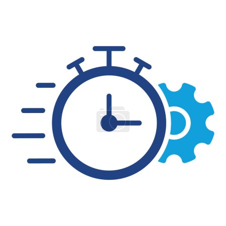 Illustration for Gear and Clock Color Icon. Cog Wheel and Watch Time Deadline, Settings, Control Efficiency Concept Pictogram. Optimization Process Silhouette Icon. Isolated Vector Illustration. - Royalty Free Image