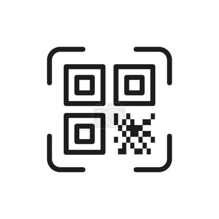 Illustration for QR Code Scanner Line Icon. Scan Qrcode Linear Pictogram. Technology Application for Identification Product Outline Symbol. Information Label. Isolated Vector Illustration. - Royalty Free Image