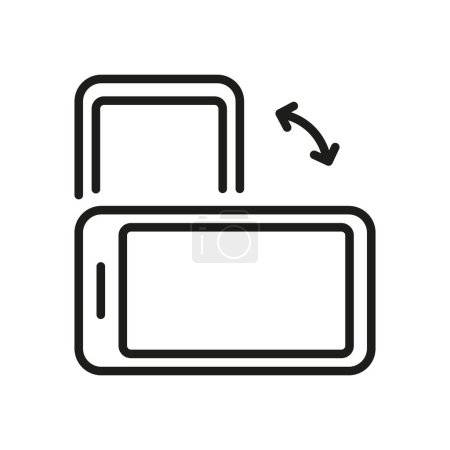 Illustration for Smartphone Screen Rotate Line Icon. Tilt Mobile Phone Linear Pictogram. Cellphone Monitor Rotation Outline Symbol. Vertical and Horizontal Screen. Editable Stroke. Isolated Vector Illustration. - Royalty Free Image