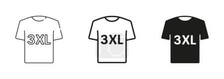 Ilustración de Conjunto de iconos de línea y silueta negra tamaño camiseta. Ropa humana 3XL Etiqueta de tamaño. Camiseta Hombre o Mujer Etiqueta de gran tamaño. Ilustración vectorial aislada. - Imagen libre de derechos