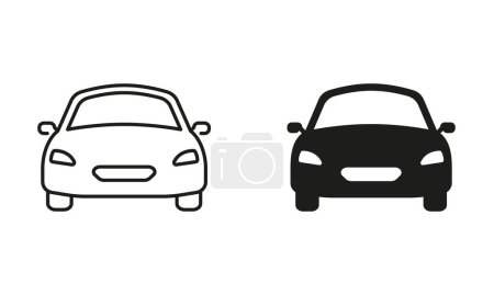 Photo for Car Line and Silhouette Black Icon Set. Classic Automotive Pictogram. Auto Vehicle Transport Outline and Solid Symbol Collection on White Background. Automobile Sign. Isolated Vector Illustration. - Royalty Free Image
