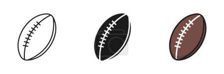 Rugby Ball Silhouette und Line Icon Set. Ball for Play Sports Game, American Football Solid and Outline Black and Color Symbol Collection auf weißem Hintergrund. Isolierte Vektorillustration.