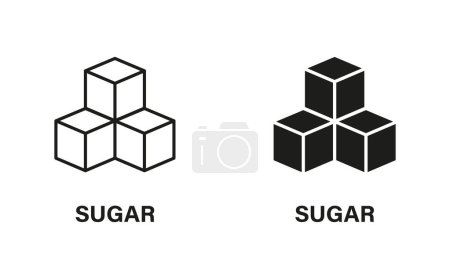 Ilustración de Conjunto de iconos de línea y silueta Sugar Cubes. Pictograma negro bajo en glucosa. Símbolo de producto vegano dulce saludable colección sobre fondo blanco. Ilustración vectorial aislada. - Imagen libre de derechos