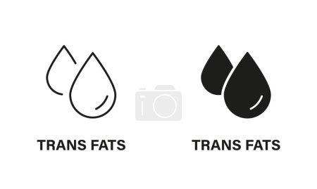 Transfat in Product Food. Símbolo de aceite. Conjunto de iconos Trans Fat Silhouette y Line gratis. Signo de grasa trans. Colesterol Logo. 0 Etiqueta Trans grasa. Ilustración vectorial aislada.
