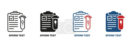 Illustration for Semen Laboratory Research Pictogram. Sperm Test Result on Clipboard Symbol Collection. Sperm Medical Analysis for Infertility or Paternity Line and Silhouette Icon Set. Isolated Vector Illustration. - Royalty Free Image