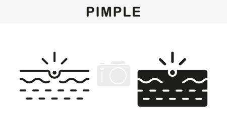 Illustration for Skin Acne, Inflammation Sebum, Comedo Pictogram. Pimple Line and Silhouette Black Icon Set. Blackhead, Deep Pustule Skin Problem Symbol Collection. Isolated Vector Illustration. - Royalty Free Image