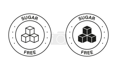 Food with No Added Sugar Label. Sugar Free Black Stamp Set. Zero Glucose Guarantee Icons. Diabetic Product, Free Sugar Symbol. 100 Percent No Sweet Logo. Isolated Vector Illustration.