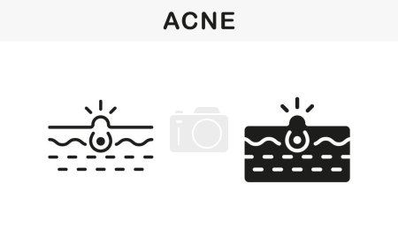 Illustration for Deep Dirty Pore, Skin Problem Symbol Collection. Skin Acne, Blackhead, Comedo Line and Silhouette Black Icon Set. Pimple and Inflammation Sebum Pictogram. Isolated Vector Illustration. - Royalty Free Image