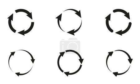 Recycler, Eco-Friendly Icon Set. Signe de flèche circulaire. Répétez, synchronisez, rechargez et actualisez la collection de symboles. Réutiliser le pictogramme de produit biologique écologique. Circle Arrows. Illustration vectorielle isolée.