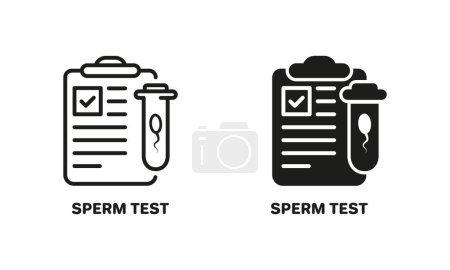 Illustration for Sperm Test Result on Clipboard Symbol Collection. Sperm Medical Analysis for Infertility or Paternity Line and Silhouette Icon Set. Semen Laboratory Research Pictogram. Isolated Vector Illustration. - Royalty Free Image