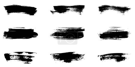 Illustration for Grunge Paint Brush Texture. Brushstroke Graphic Element Collection. Line Paintbrush Stroke. Grungy Black Abstract Background. Dirty Ink Banner Set. Isolated Vector Illustration. - Royalty Free Image