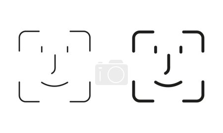 Illustration for Face ID Line and Silhouette Black Icon Set. Facial Recognition Pictogram. Biometric Identification Scan Technology Symbol Collection. Verification on Smartphone Sign. Isolated Vector Illustration. - Royalty Free Image