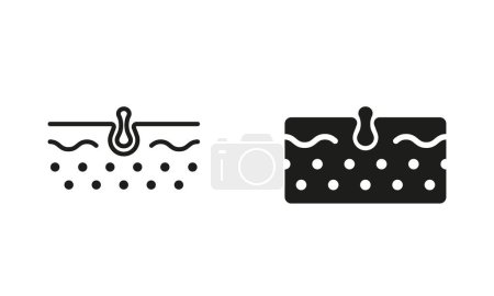 Illustration for Blackhead Line and Silhouette Black Icon Set. Pimple and Inflammation Sebum Pictogram. Skin Acne, Comedo, Deep Pustule Skin Problem Symbol Collection. Isolated Vector Illustration. - Royalty Free Image